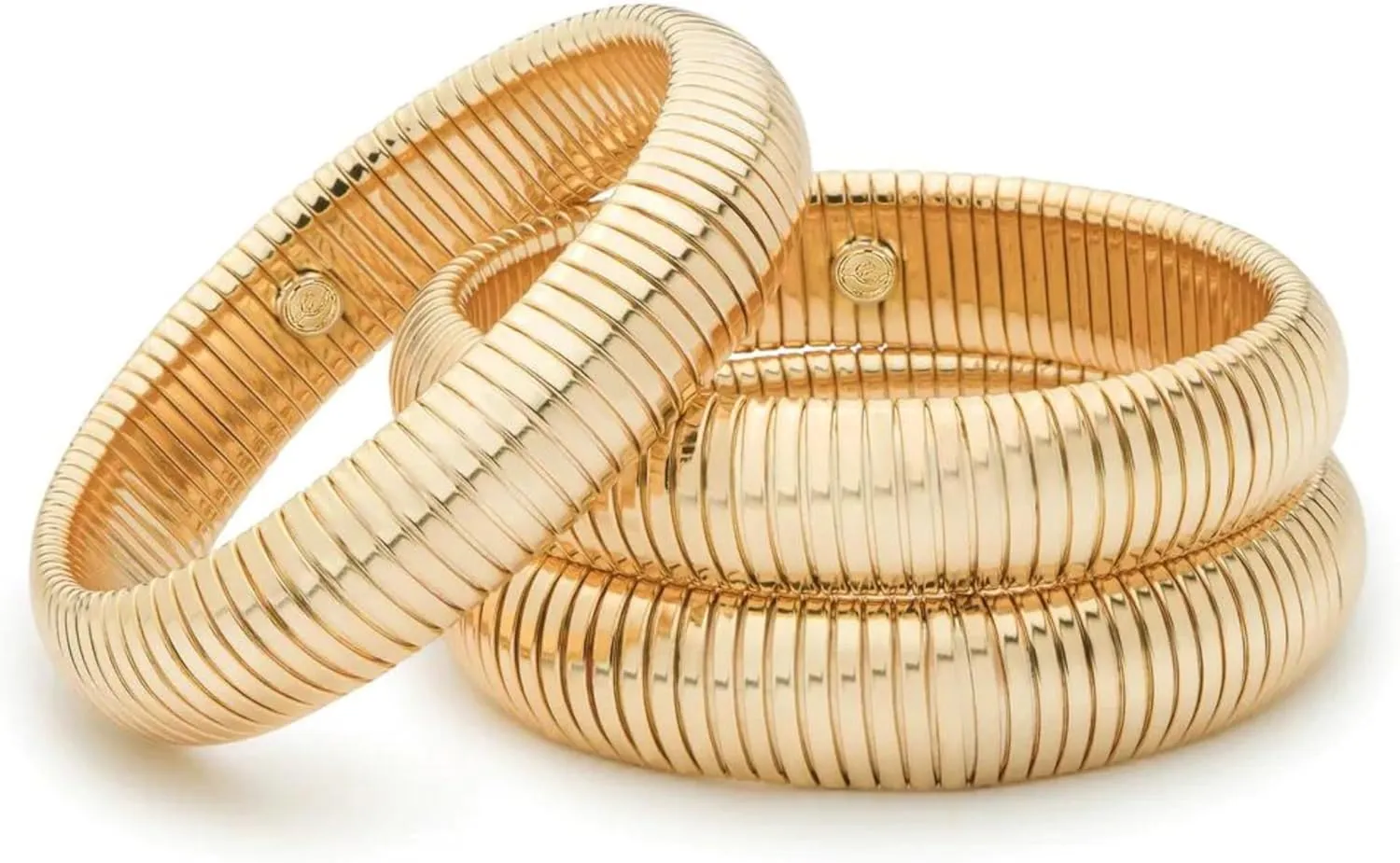 Ettika Gold Bangles For Women. Chunky Gold Bracelets, Set of Womens Bracelets. 3Pcs Flex Snake Chain Stretch Gold Tone Or Rhodium Plated Bangles