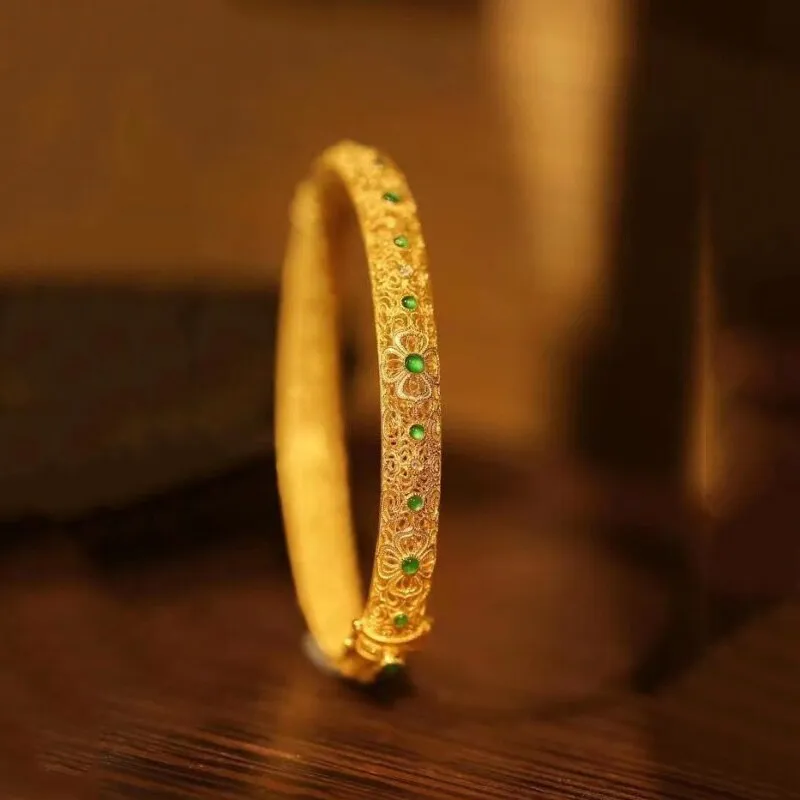 Exquisite Carven Design Ancient gold craft ethnic style bangles for women