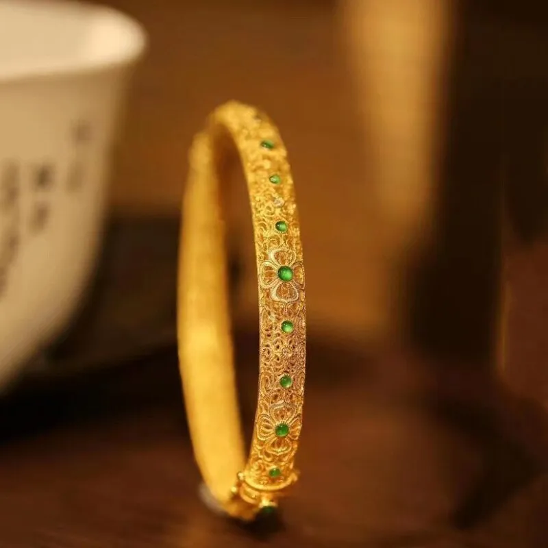Exquisite Carven Design Ancient gold craft ethnic style bangles for women