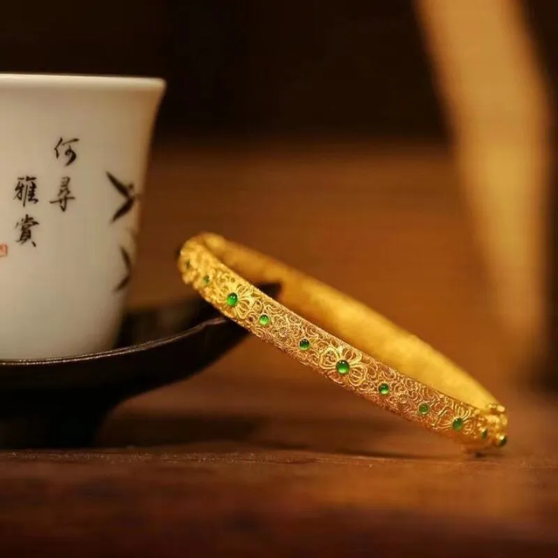 Exquisite Carven Design Ancient gold craft ethnic style bangles for women