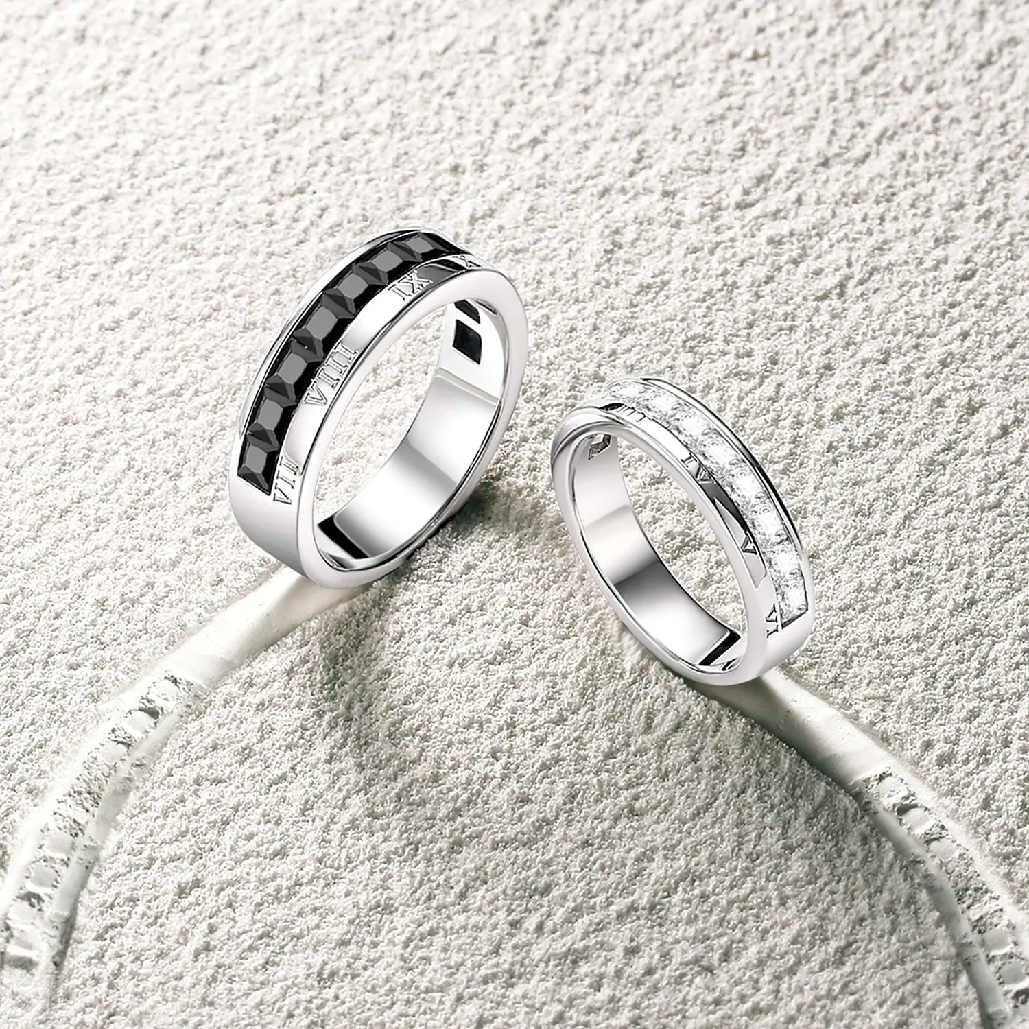 FANCIME "Roman Time" Couples Promise Sterling Silver Rings