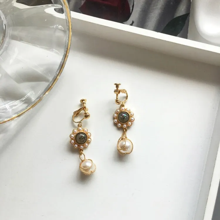 Fashion Simple Imitation Pearl Round Ball Pendant Clip Earrings