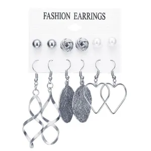 Fashionable Assorted Multiple Stud Earrings Big Hoop Tassel Drop Pearl Earrings 6 pair