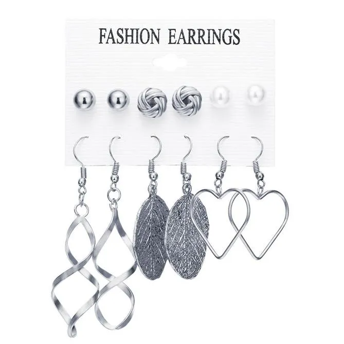 Fashionable Assorted Multiple Stud Earrings Big Hoop Tassel Drop Pearl Earrings 6 pair