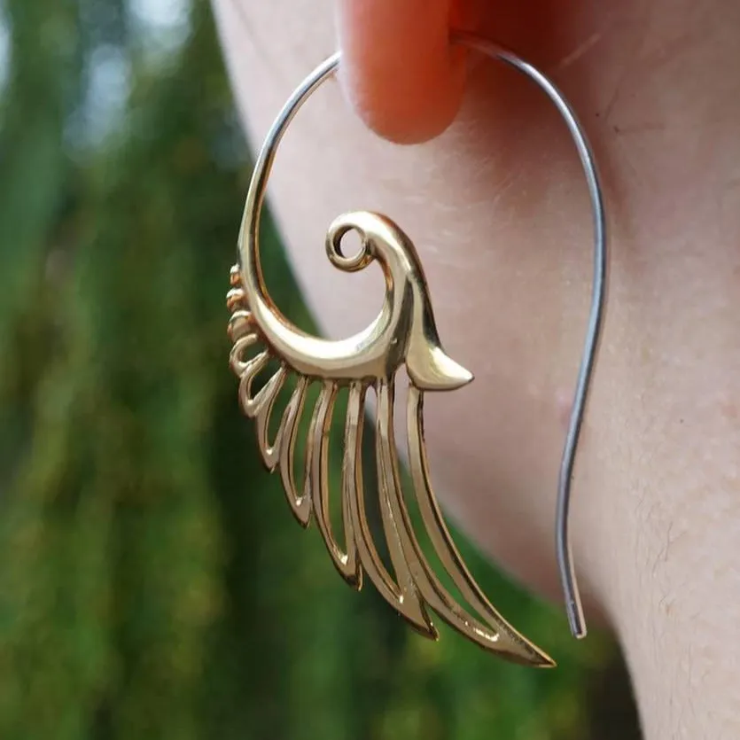 Feather Angel Wing Earrings - Tribal Hoop Earrings - Festival Feathers - Inspirational Gift (055B)