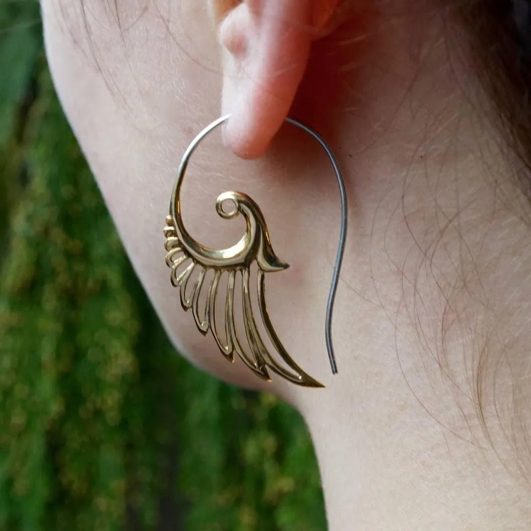Feather Angel Wing Earrings - Tribal Hoop Earrings - Festival Feathers - Inspirational Gift (055B)