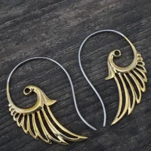 Feather Angel Wing Earrings - Tribal Hoop Earrings - Festival Feathers - Inspirational Gift (055B)