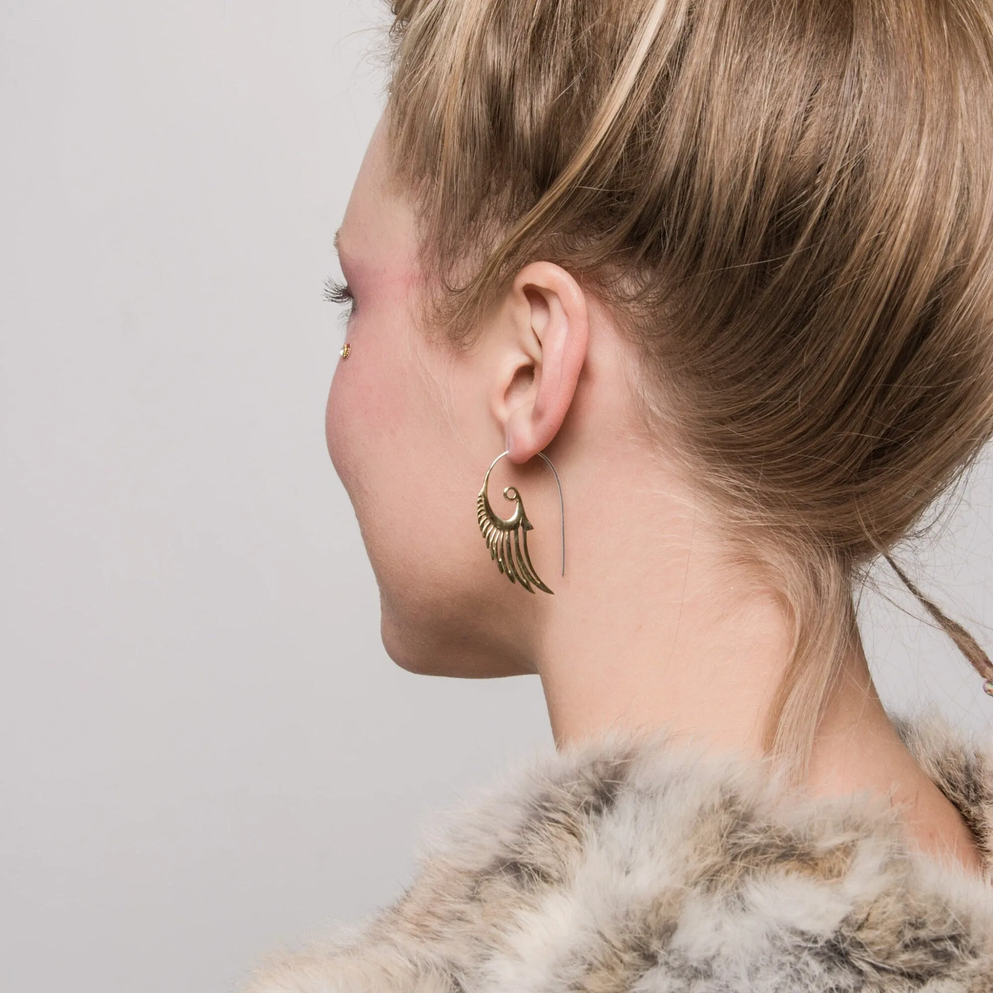 Feather Angel Wing Earrings - Tribal Hoop Earrings - Festival Feathers - Inspirational Gift (055B)
