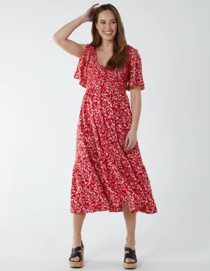 Floral Midi Dress With Angel Sleeve
