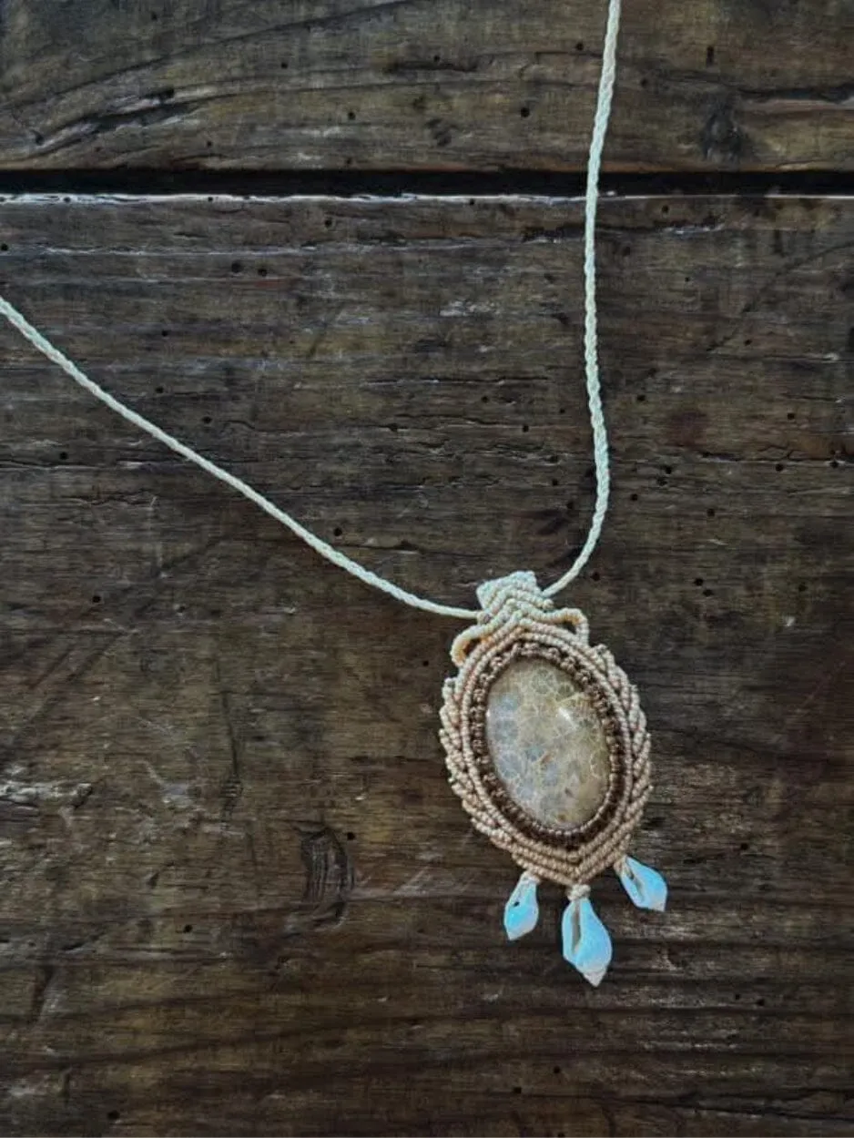 Fossil Coral Macrame Necklace