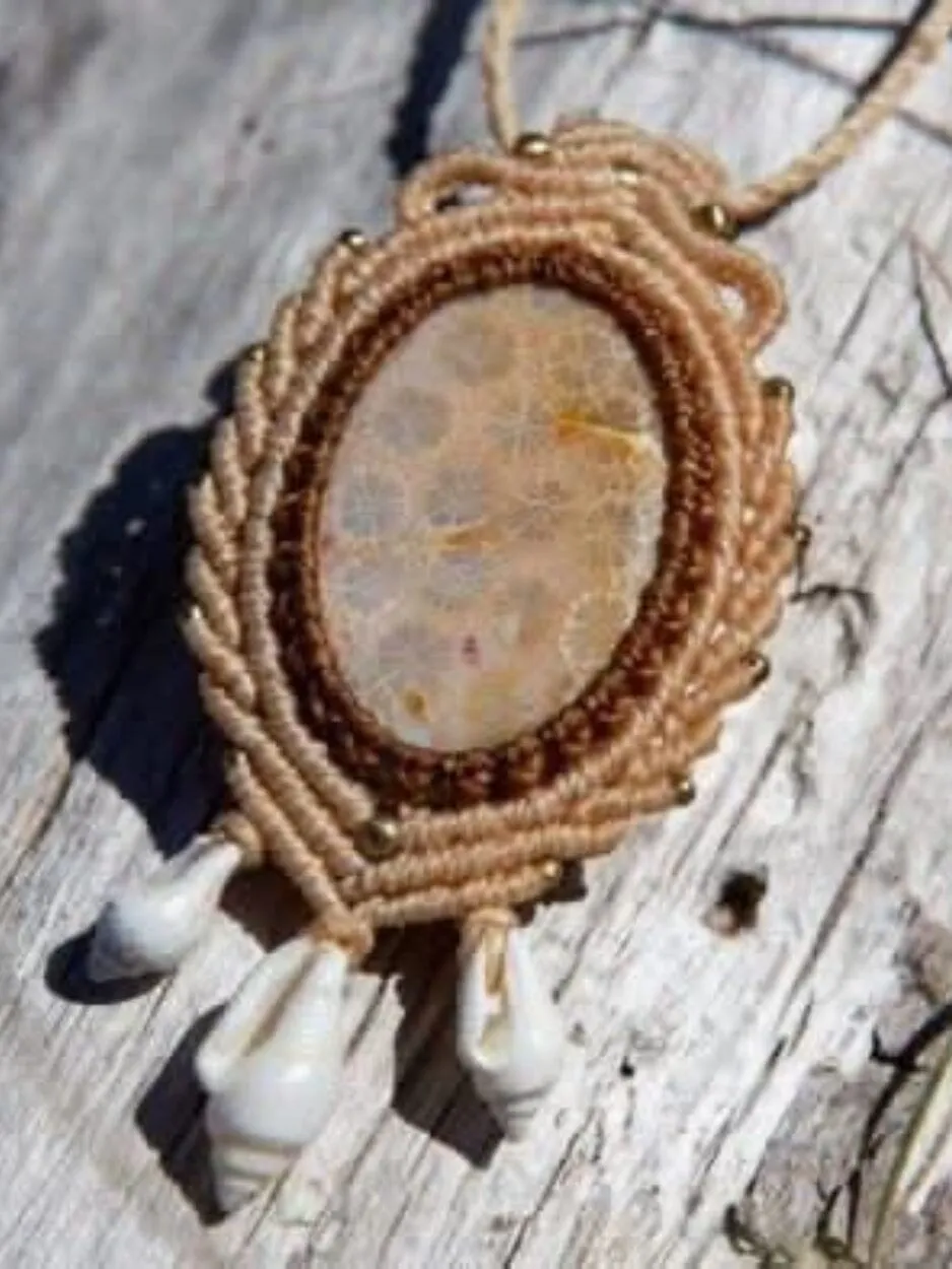 Fossil Coral Macrame Necklace