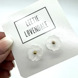 Frosted Poppy Studs – Vintage Lucite & Brass Floral Earrings