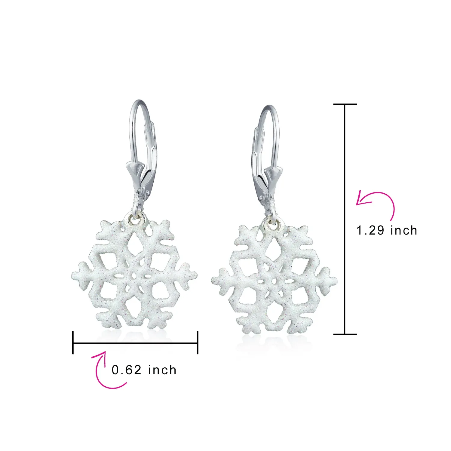 Frozen Winter Holiday White Glitter Snowflake Dangle Earrings Sterling Silver