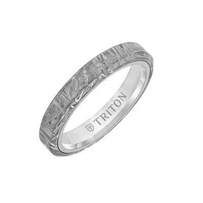 GARVAN Bevel Edge Meteorite Top Contemporary Tungsten Wedding Band - 4mm - 6mm