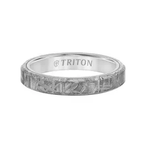GARVAN Bevel Edge Meteorite Top Contemporary Tungsten Wedding Band - 4mm - 6mm