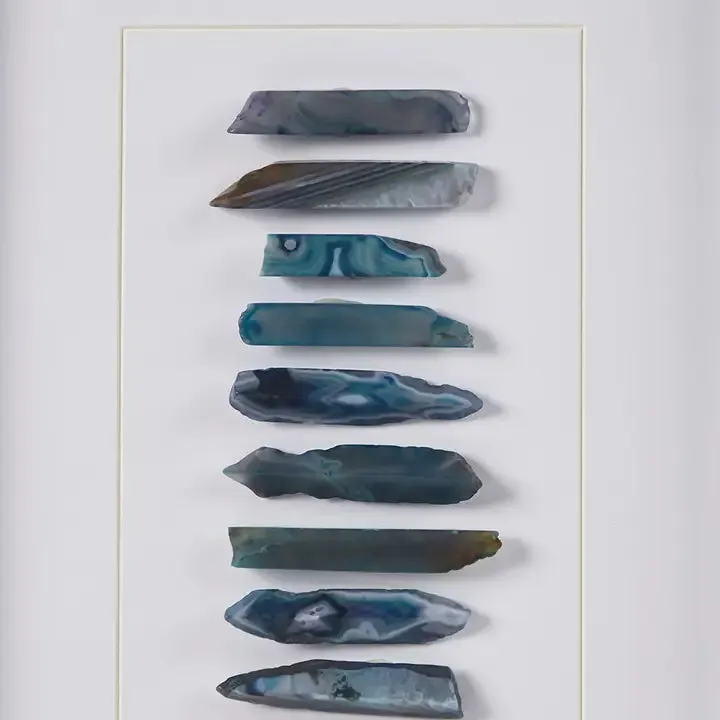 Genuine Agate Stones Wall Art Shadow Box Decor, Blue