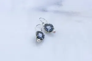 Geode and freshwater pearl earrings