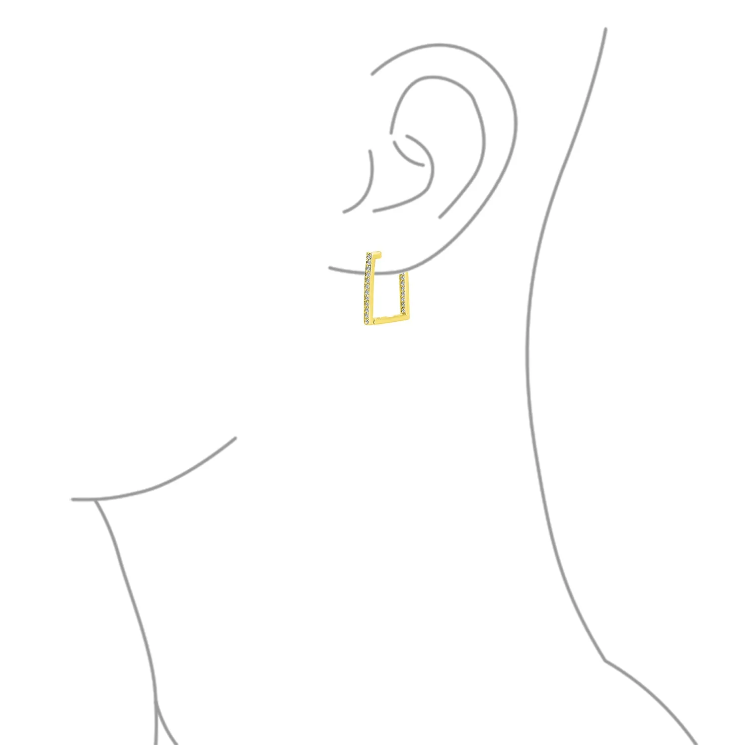 Geometric Rectangle CZ Hoop Earrings 14K Gold Plated Sterling Silver Channel Set
