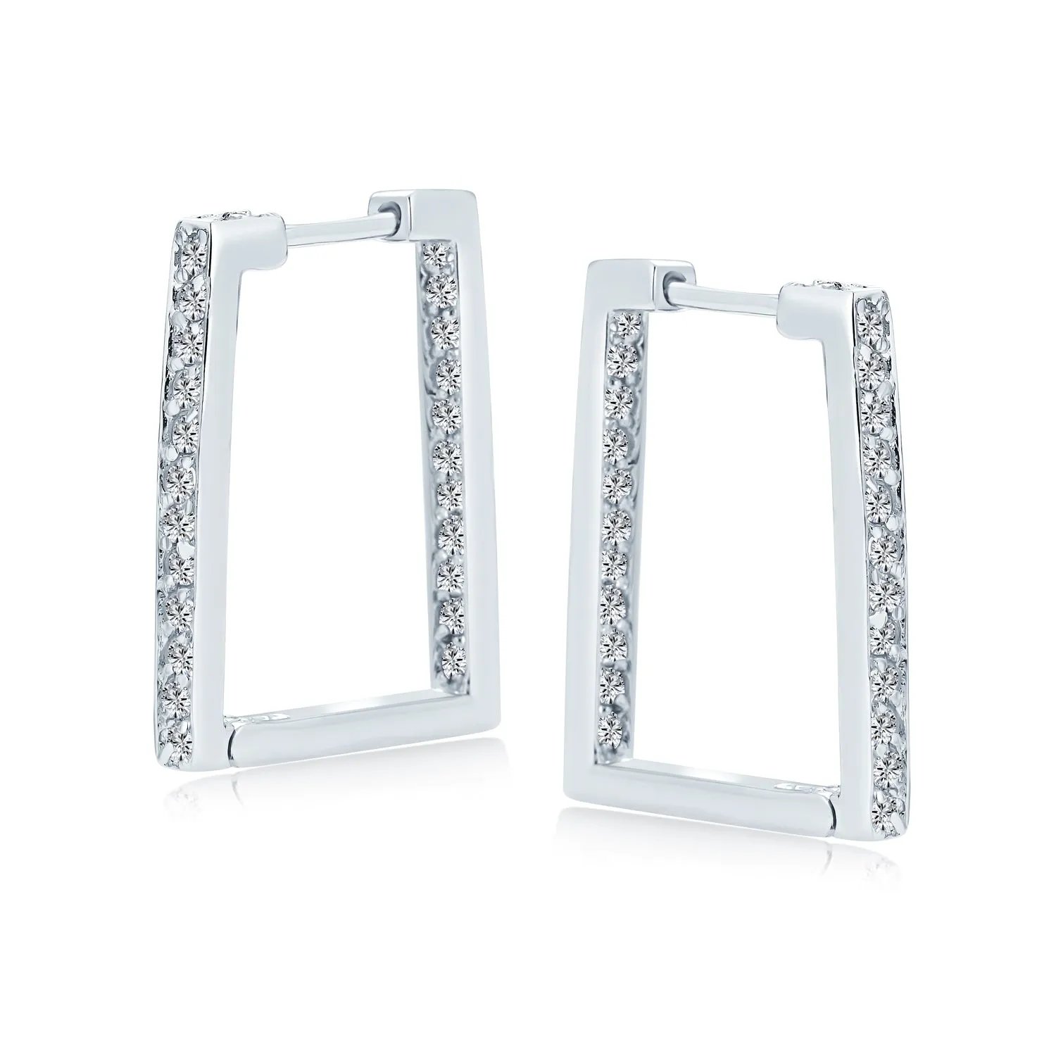 Geometric Rectangle CZ Hoop Earrings 14K Gold Plated Sterling Silver Channel Set