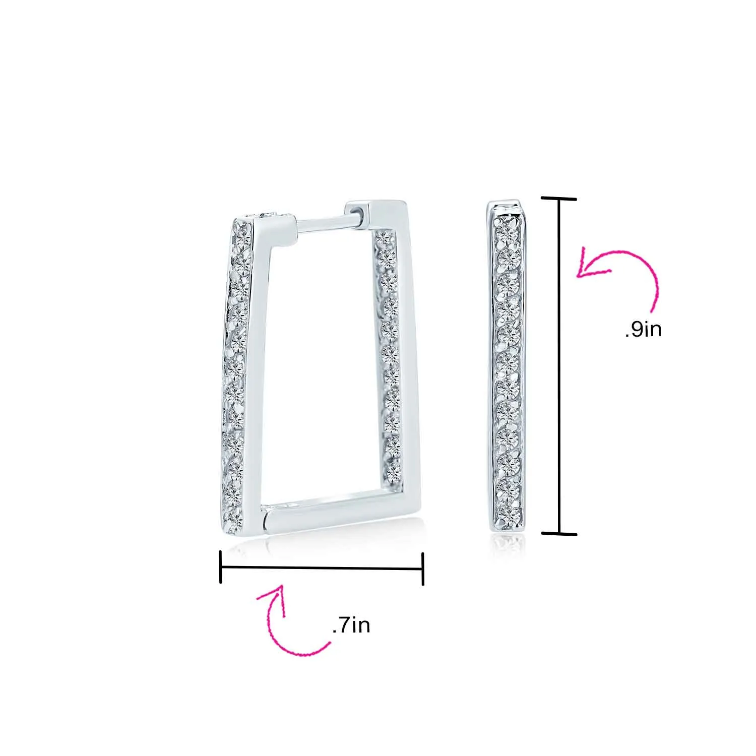 Geometric Rectangle CZ Hoop Earrings 14K Gold Plated Sterling Silver Channel Set