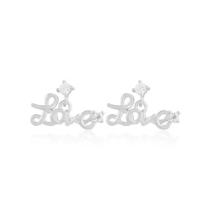 Glowy 925 Rhodium Plated Love Drop Studs