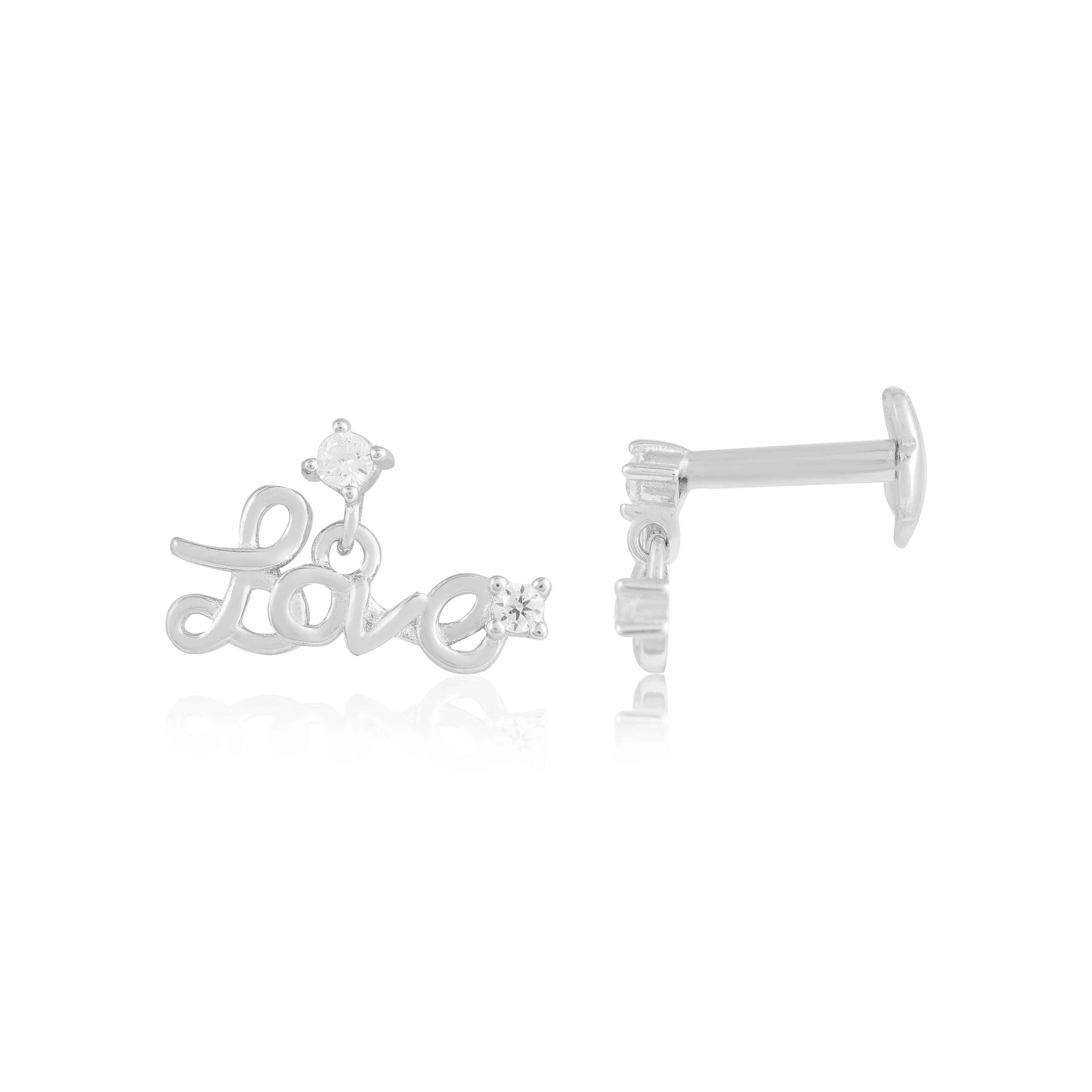 Glowy 925 Rhodium Plated Love Drop Studs