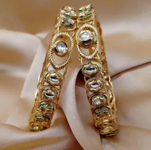 Gold & White Stone Studded Designer Bangles