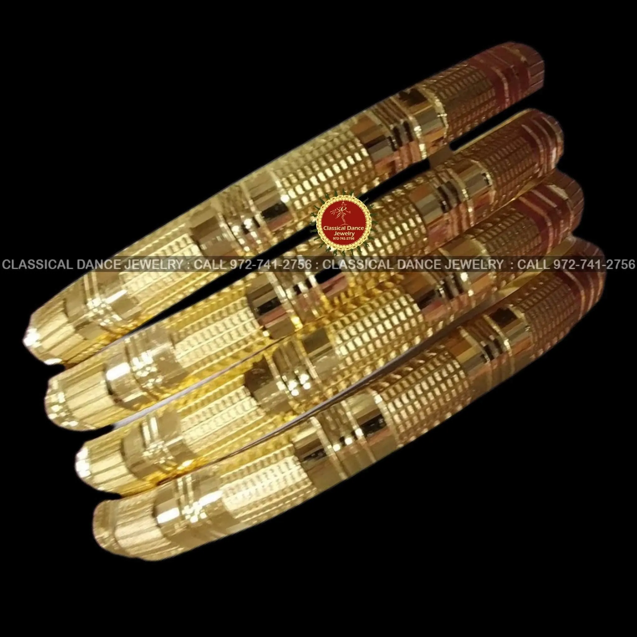 Gold Bangles Indian Jewelry | Set 4 PC | Weddings Bharatnatyam, Kuchipudi, Parties, Engagement, Birthdays | Classical Dance Jewelry