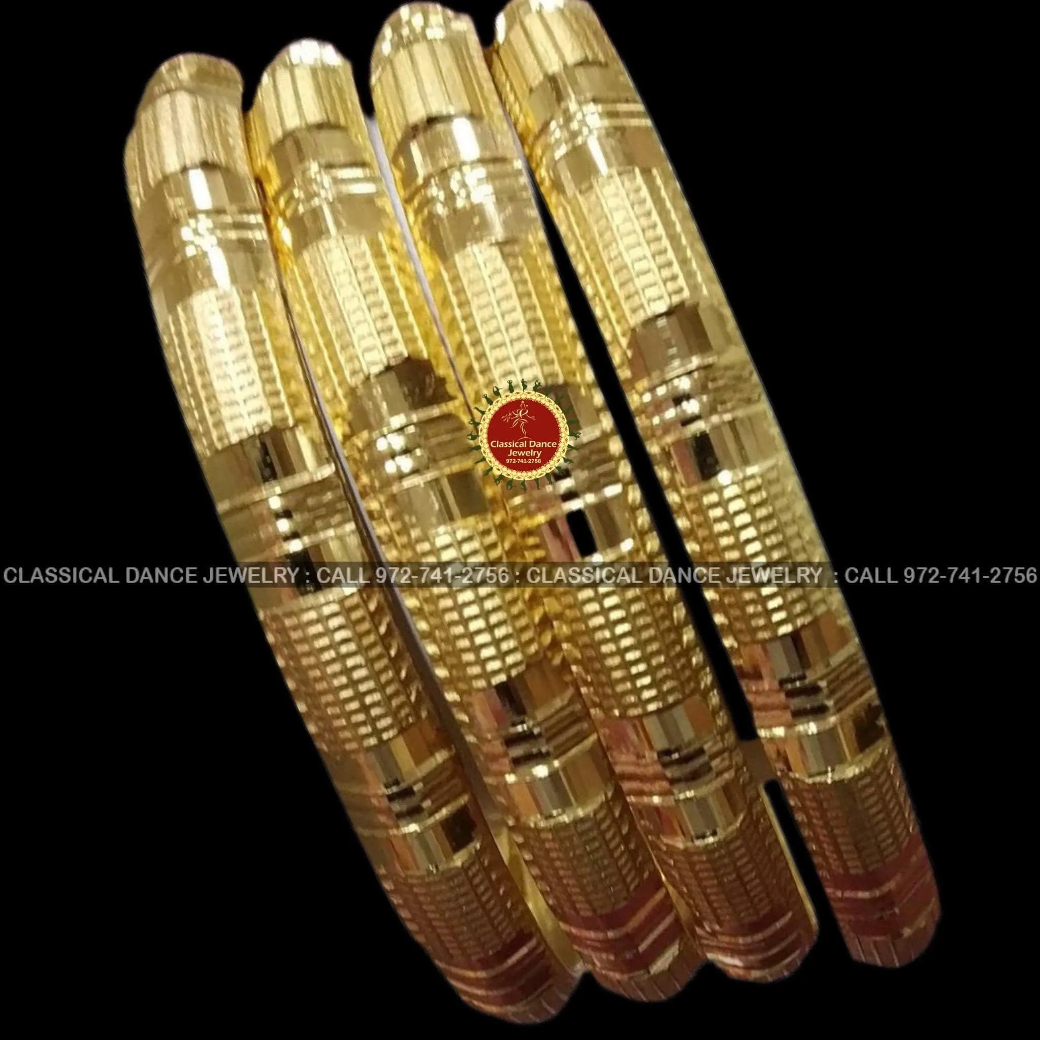 Gold Bangles Indian Jewelry | Set 4 PC | Weddings Bharatnatyam, Kuchipudi, Parties, Engagement, Birthdays | Classical Dance Jewelry