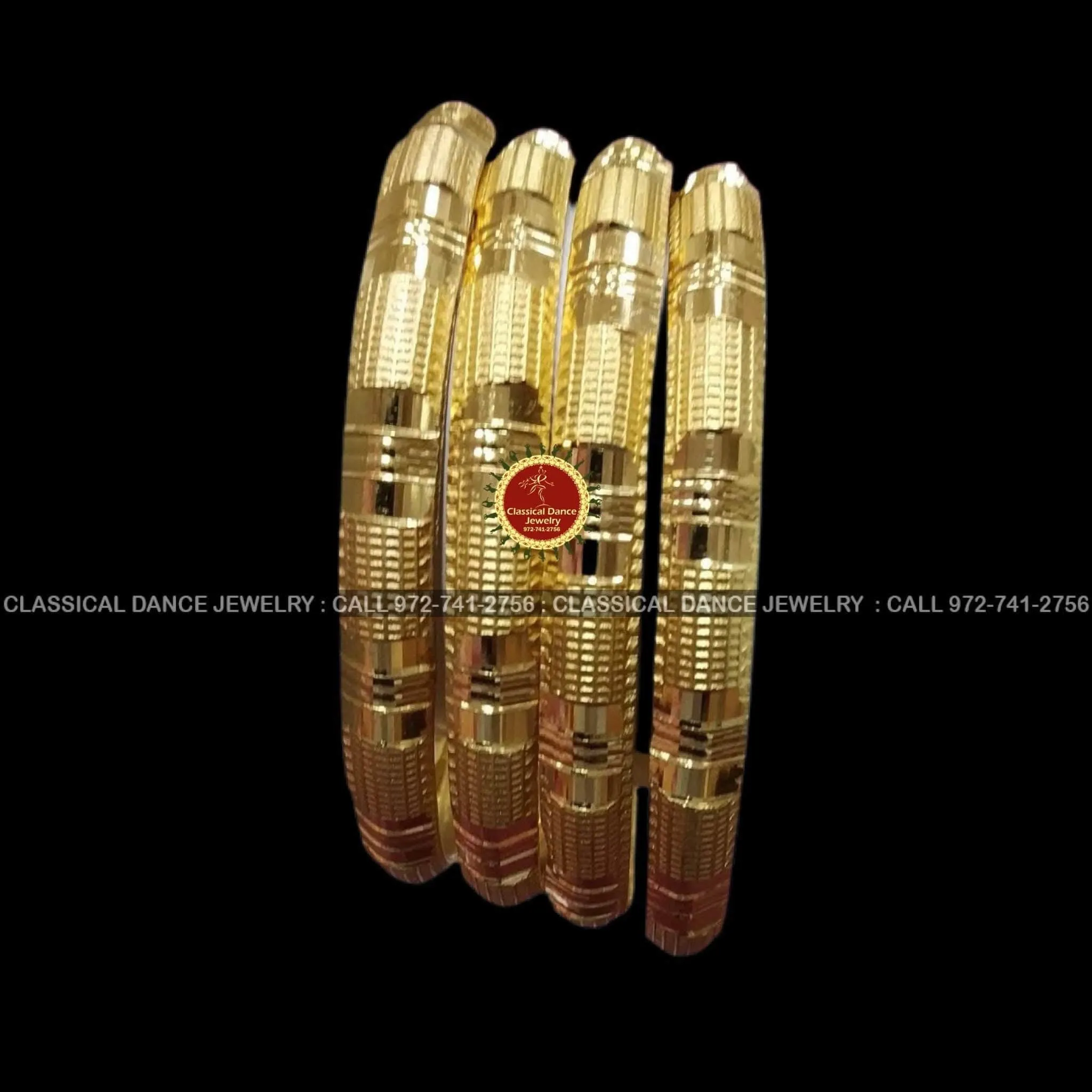 Gold Bangles Indian Jewelry | Set 4 PC | Weddings Bharatnatyam, Kuchipudi, Parties, Engagement, Birthdays | Classical Dance Jewelry