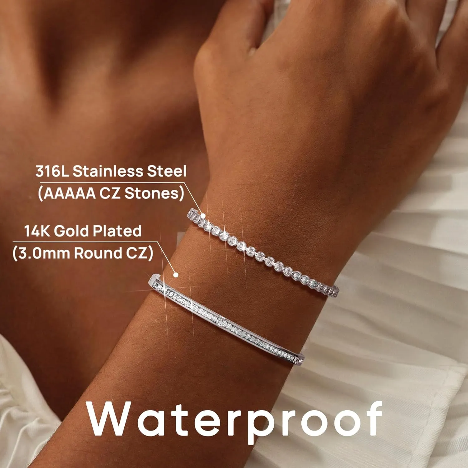 Gold Bracelets For Women 18K Gold Plated Bangle Tennis Bracelets Set,Adjustment Cubic Zirconia Tennis Bracelet Christmas Gifts Dainty Jewelry for Mom Grandma Friends