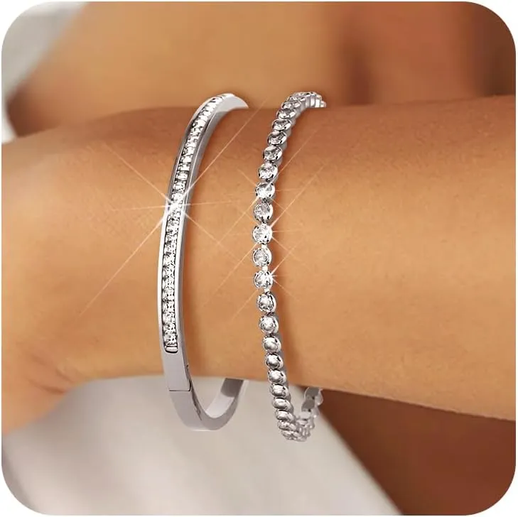 Gold Bracelets For Women 18K Gold Plated Bangle Tennis Bracelets Set,Adjustment Cubic Zirconia Tennis Bracelet Christmas Gifts Dainty Jewelry for Mom Grandma Friends