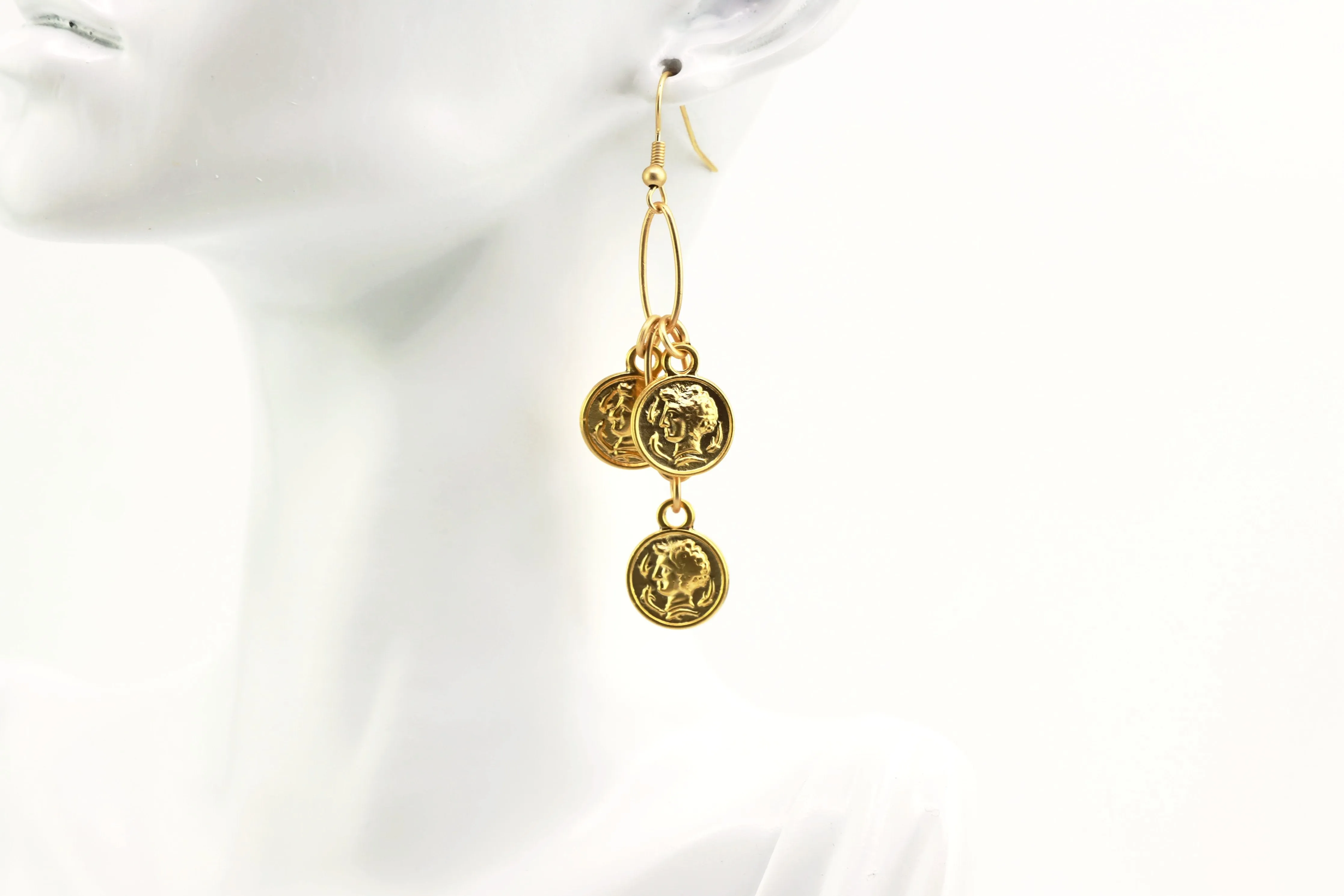 Gold Coin Drop Earrings