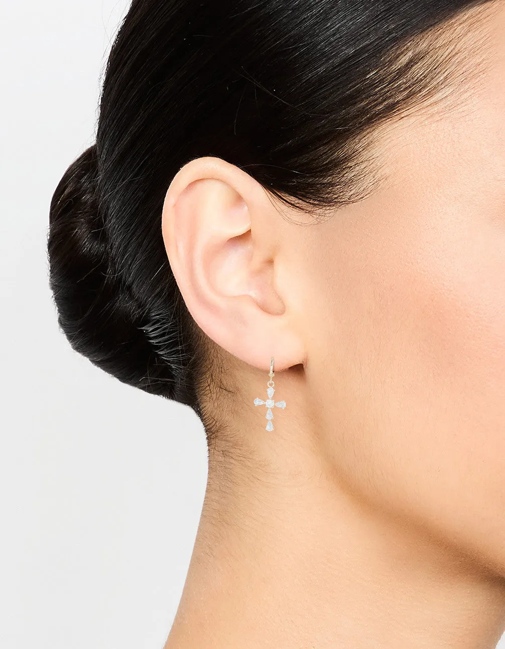 Gold Cubic Zirconia Cross Huggie Earrings