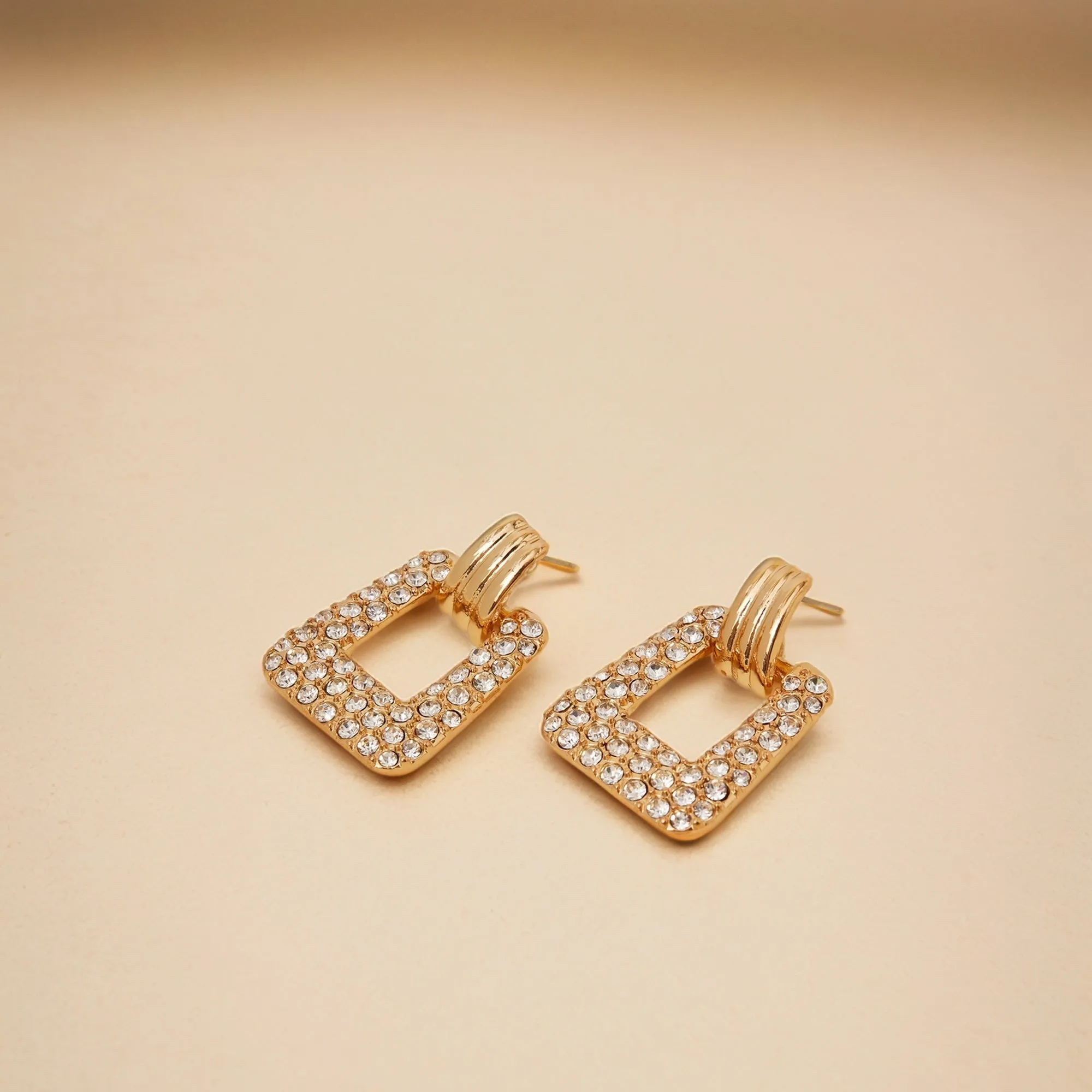 Gold Diamante Square Doorknocker Earrings