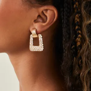Gold Diamante Square Doorknocker Earrings