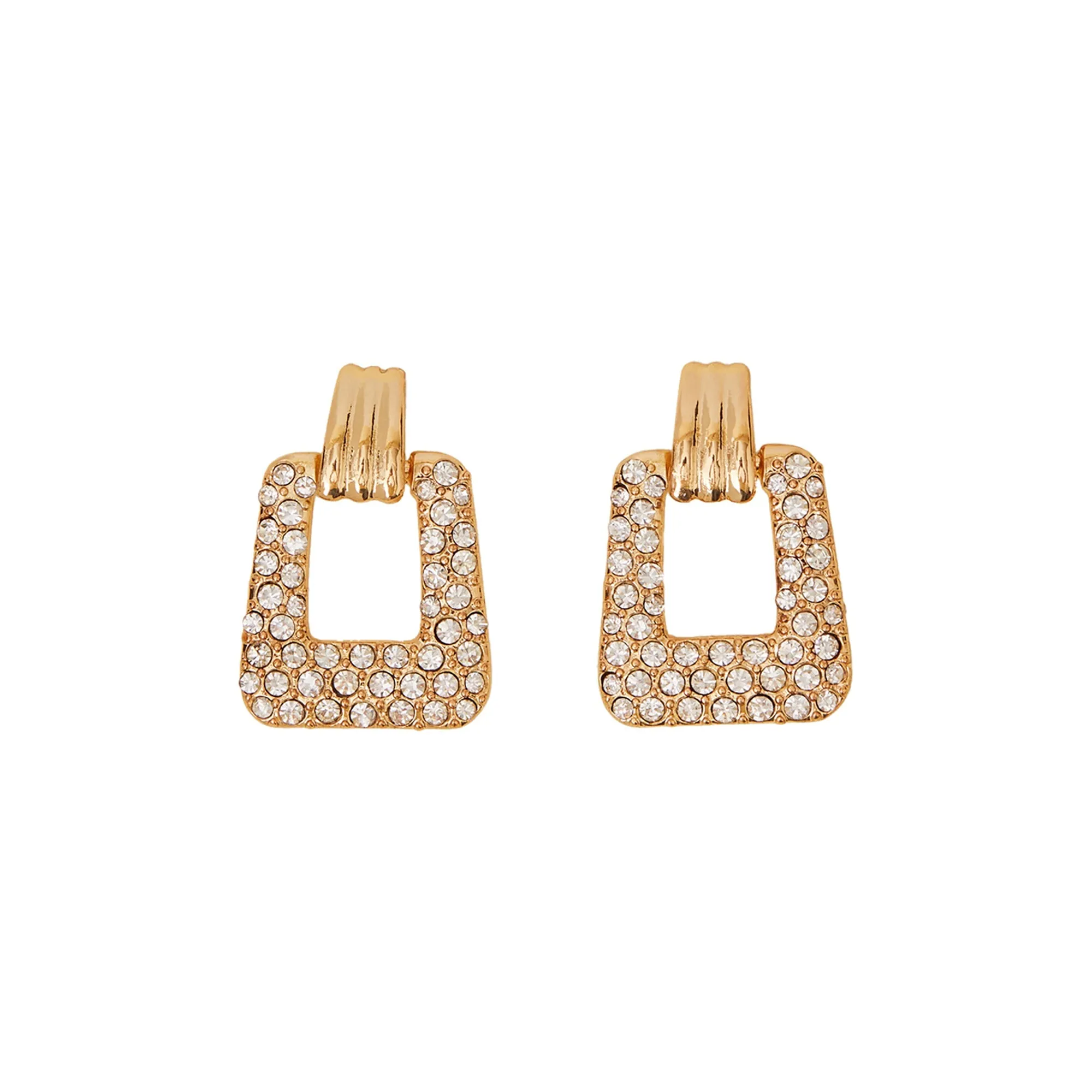 Gold Diamante Square Doorknocker Earrings
