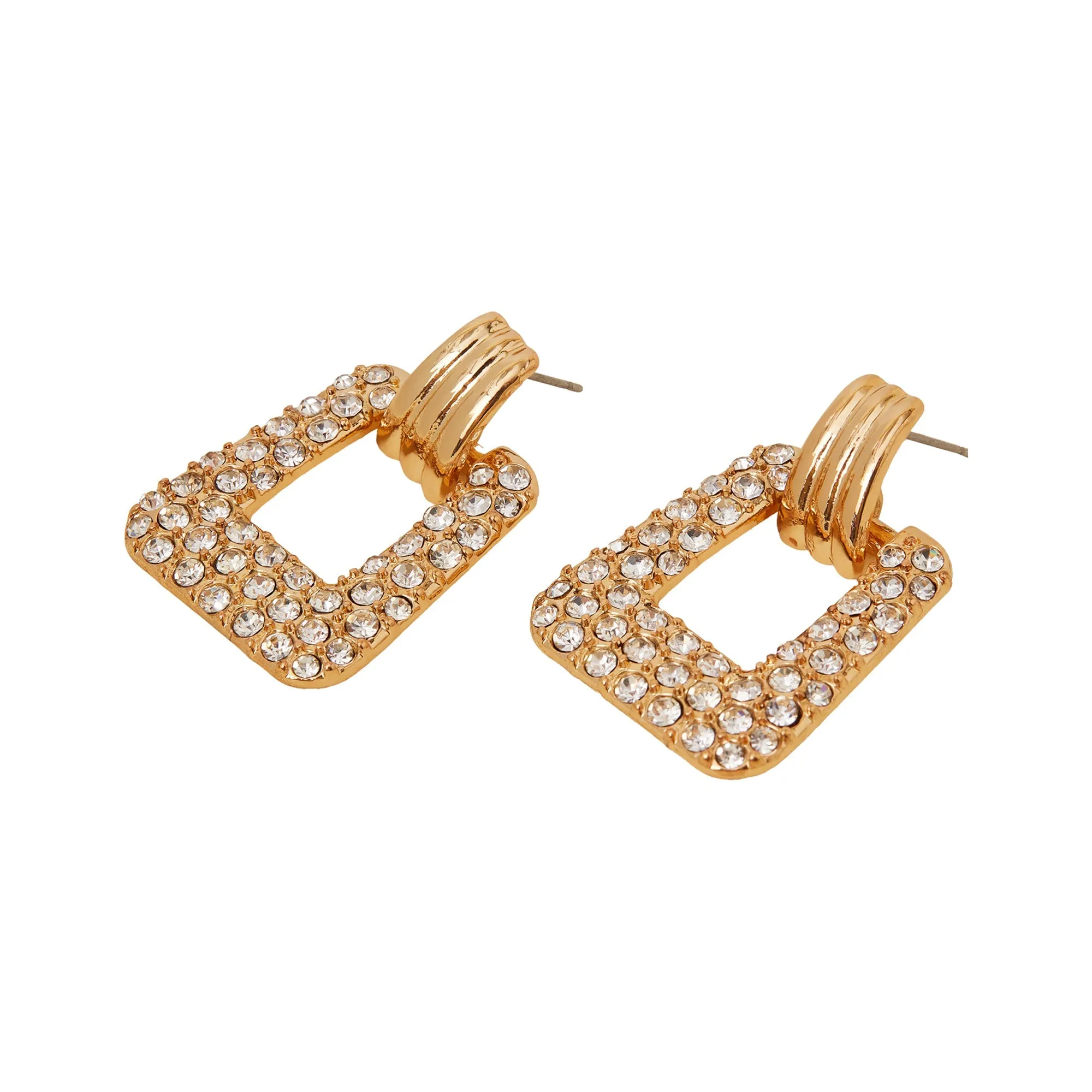 Gold Diamante Square Doorknocker Earrings