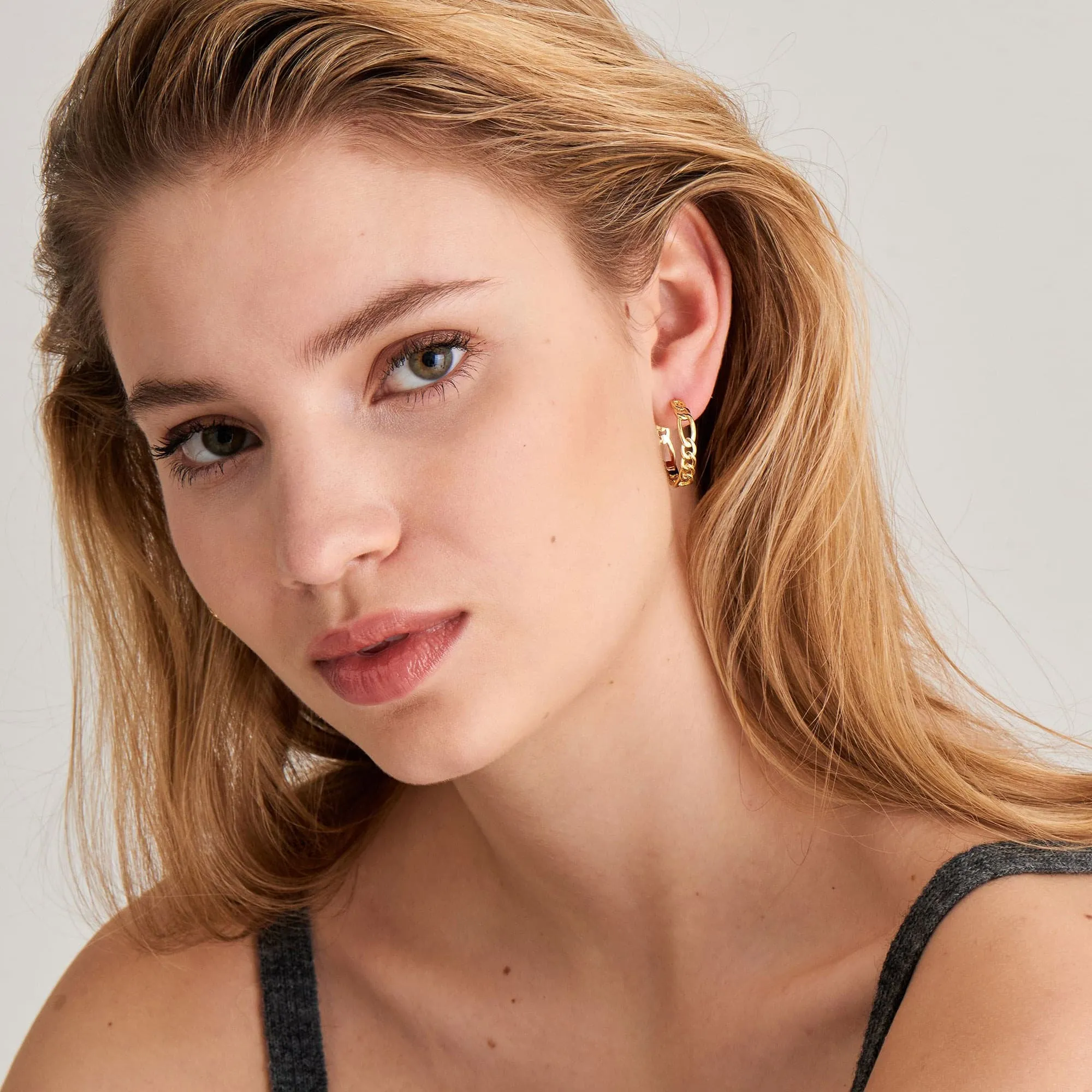 Gold Figaro Chain Hoop Earrings