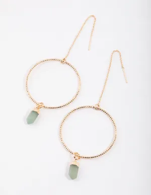 Gold Green Aventurine Hoop Threader Earrings