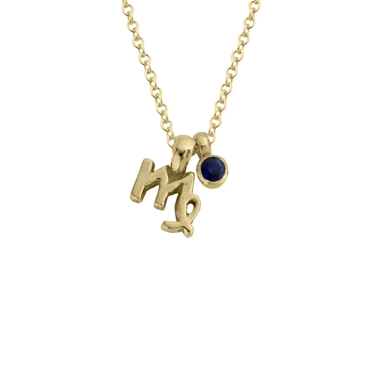 Gold Mini Virgo Horoscope & Blue Sapphire Birthstone Necklace