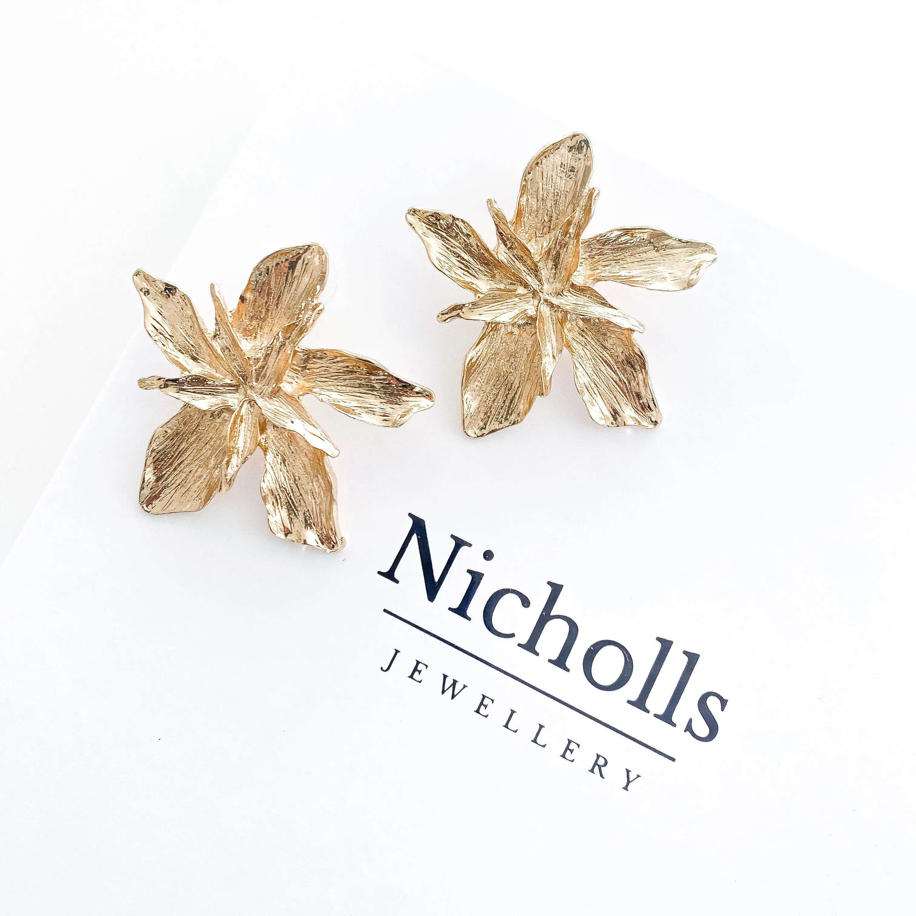 Gold Pointed Petal Flower Earrings