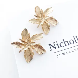 Gold Pointed Petal Flower Earrings