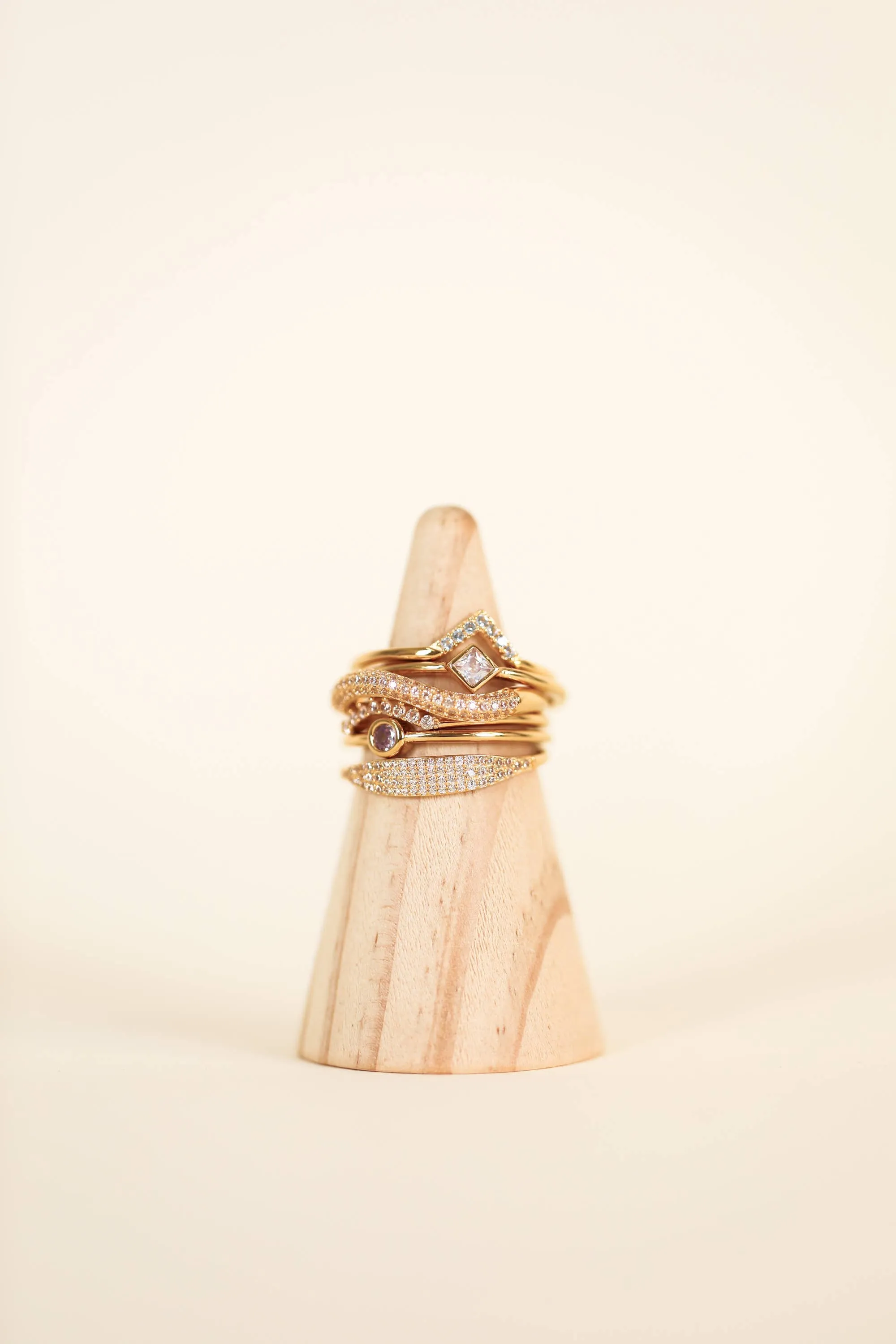 Gold Rings - Tapered Pave - Champagne CZ