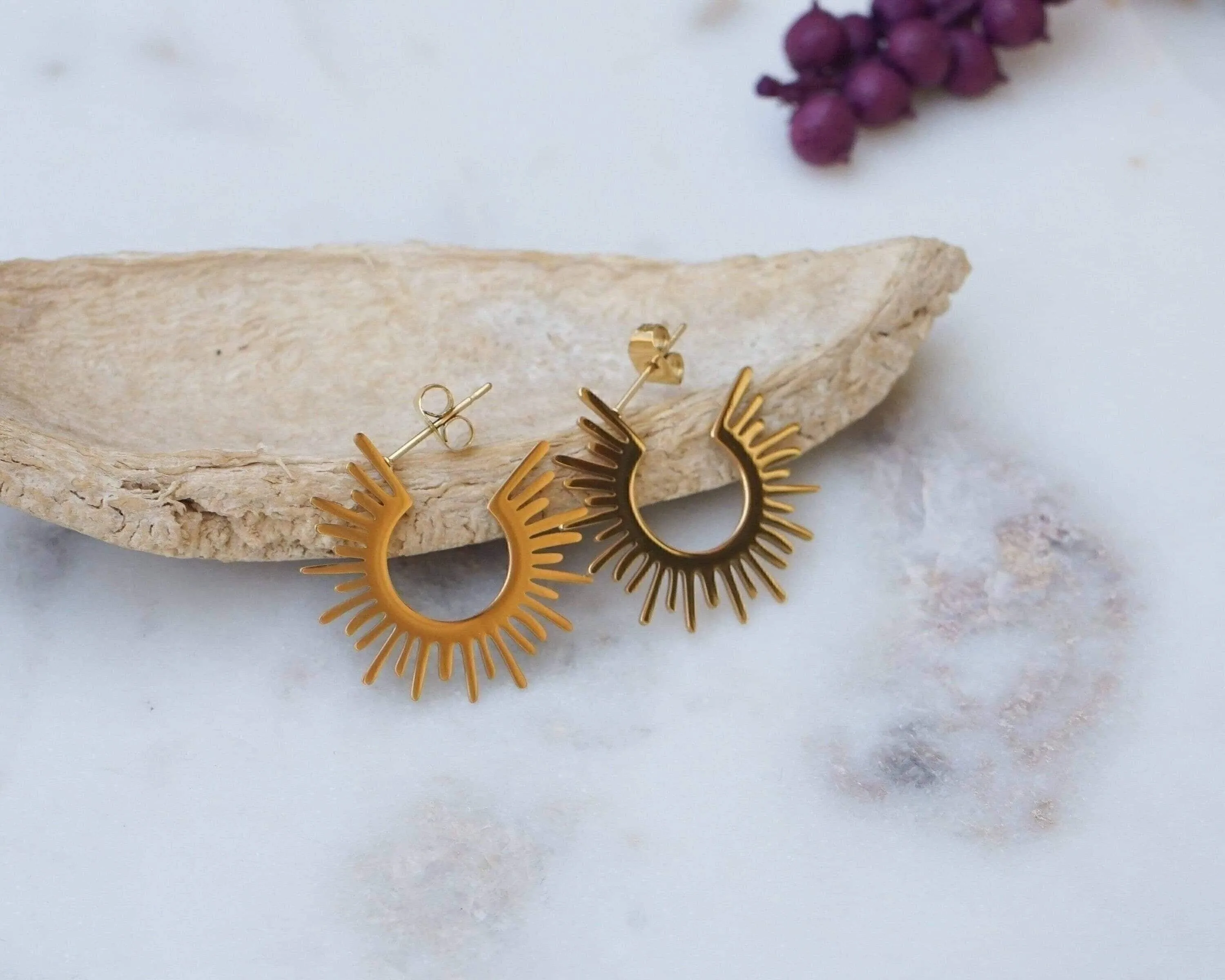 Gold Sun Rays Hoop Earrings
