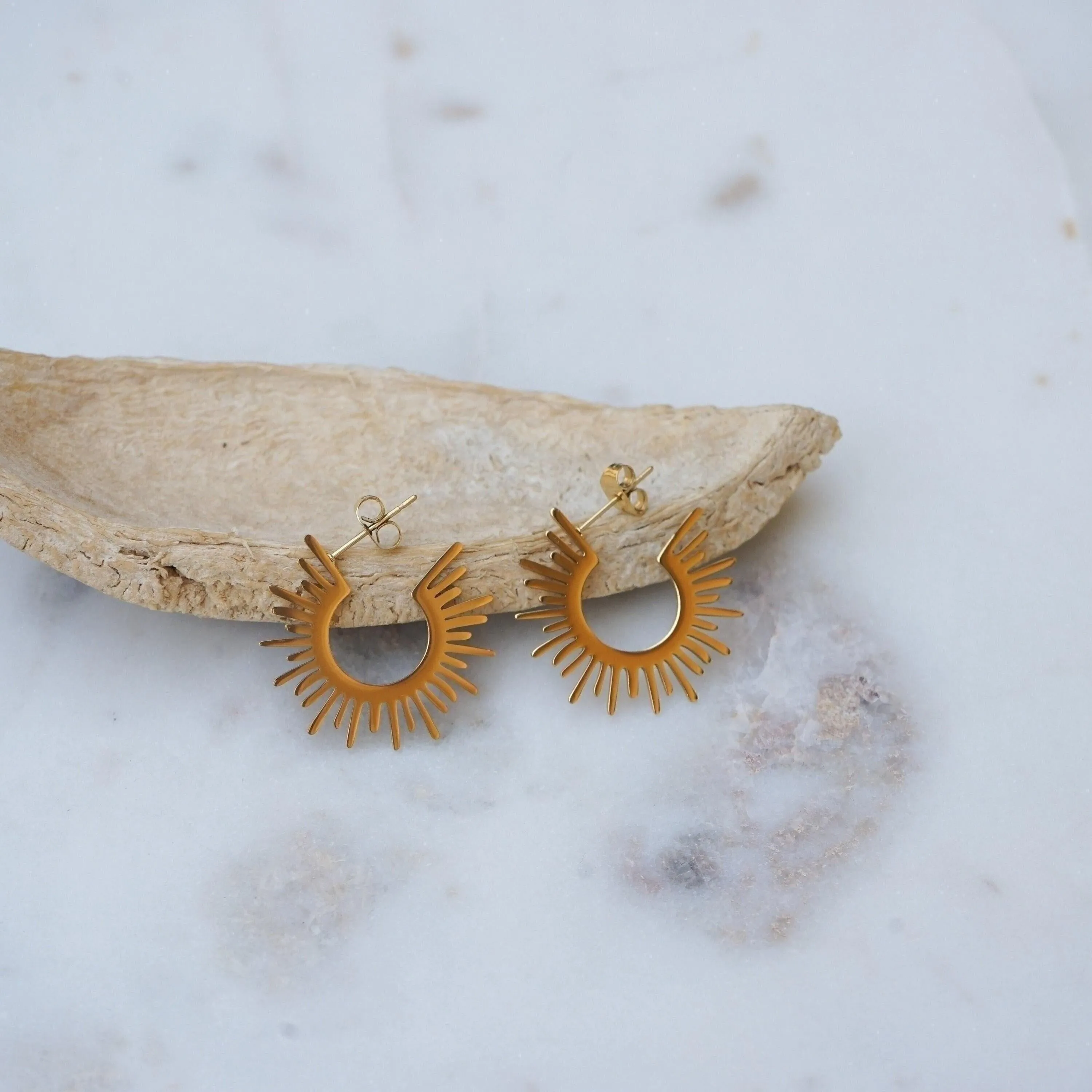 Gold Sun Rays Hoop Earrings