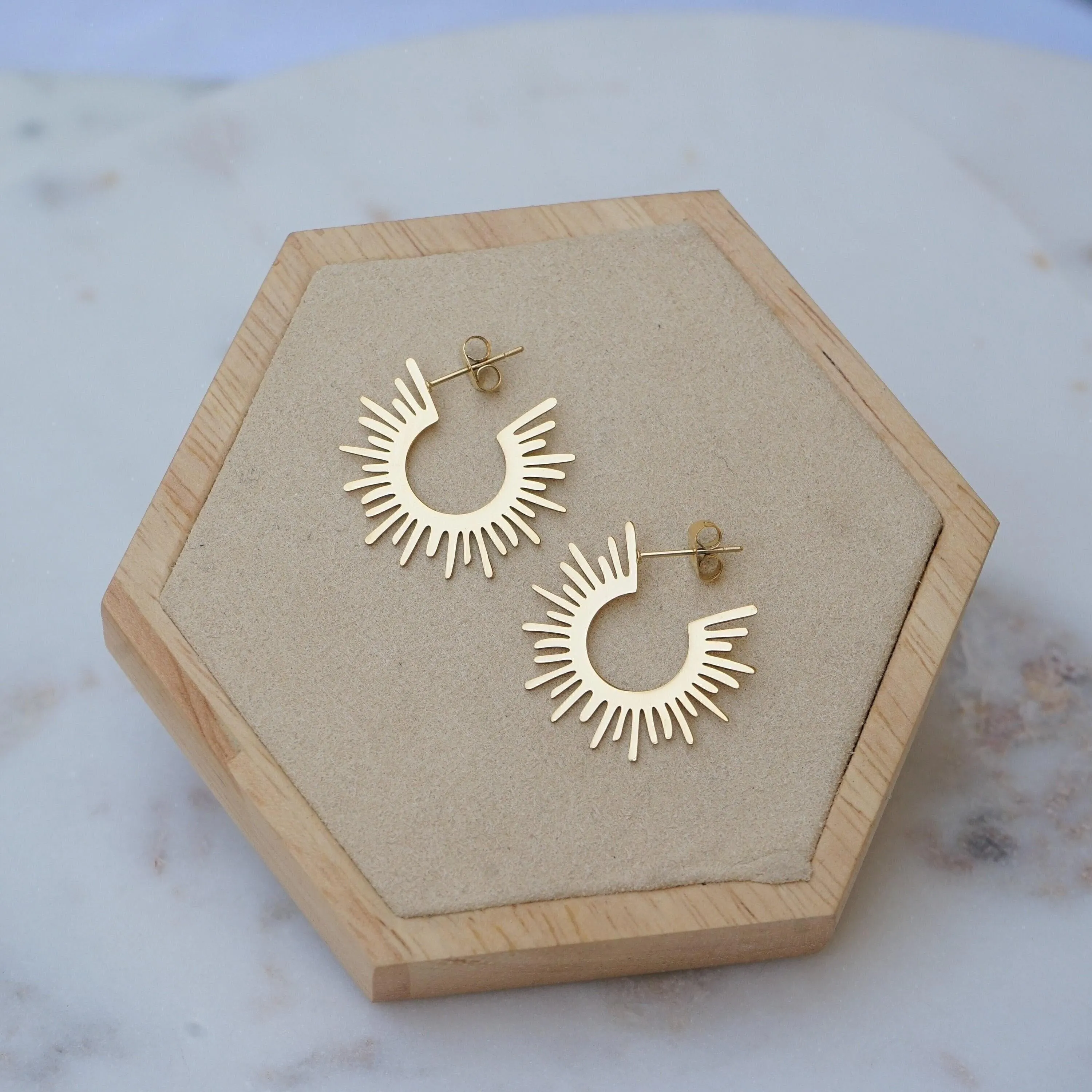 Gold Sun Rays Hoop Earrings