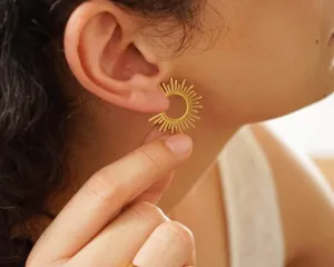 Gold Sun Rays Hoop Earrings