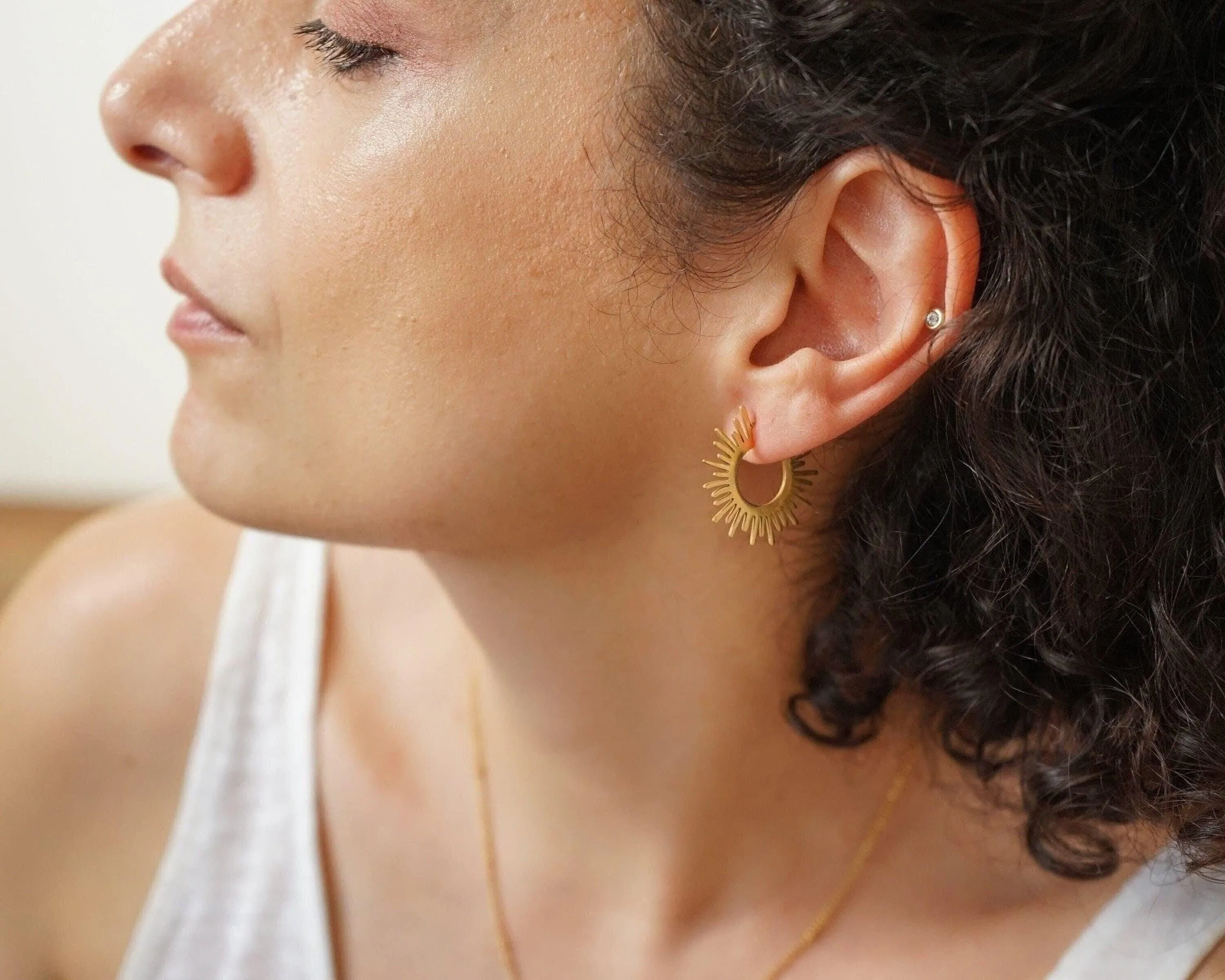 Gold Sun Rays Hoop Earrings
