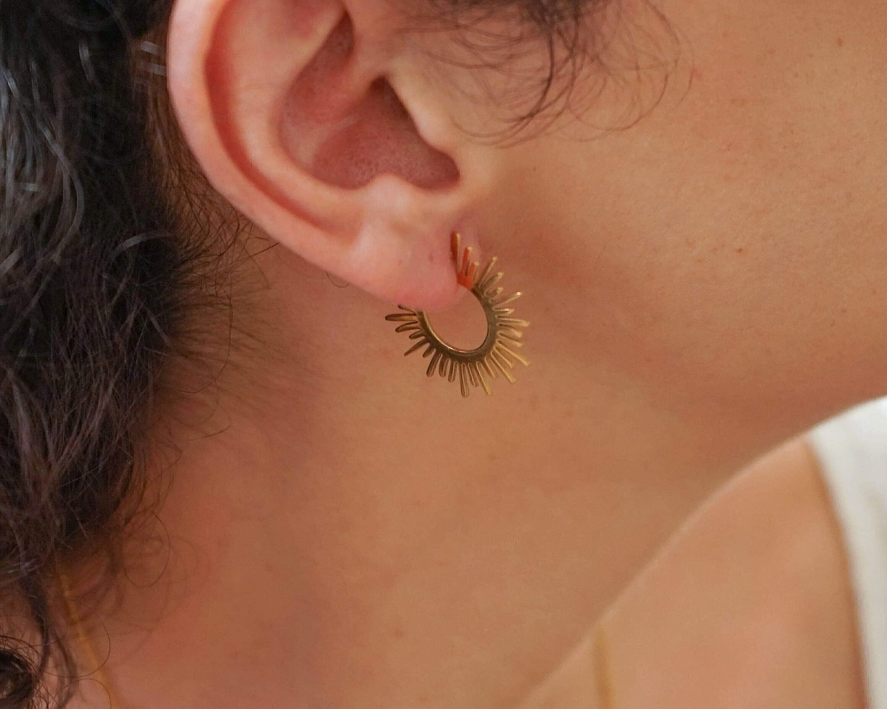 Gold Sun Rays Hoop Earrings